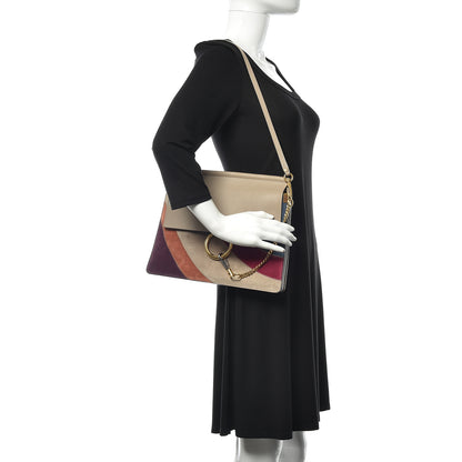 Chloe Smooth Calfskin Suede Rainbow Patchwork Medium Faye Shoulder Bag Motty Grey 2 of 8