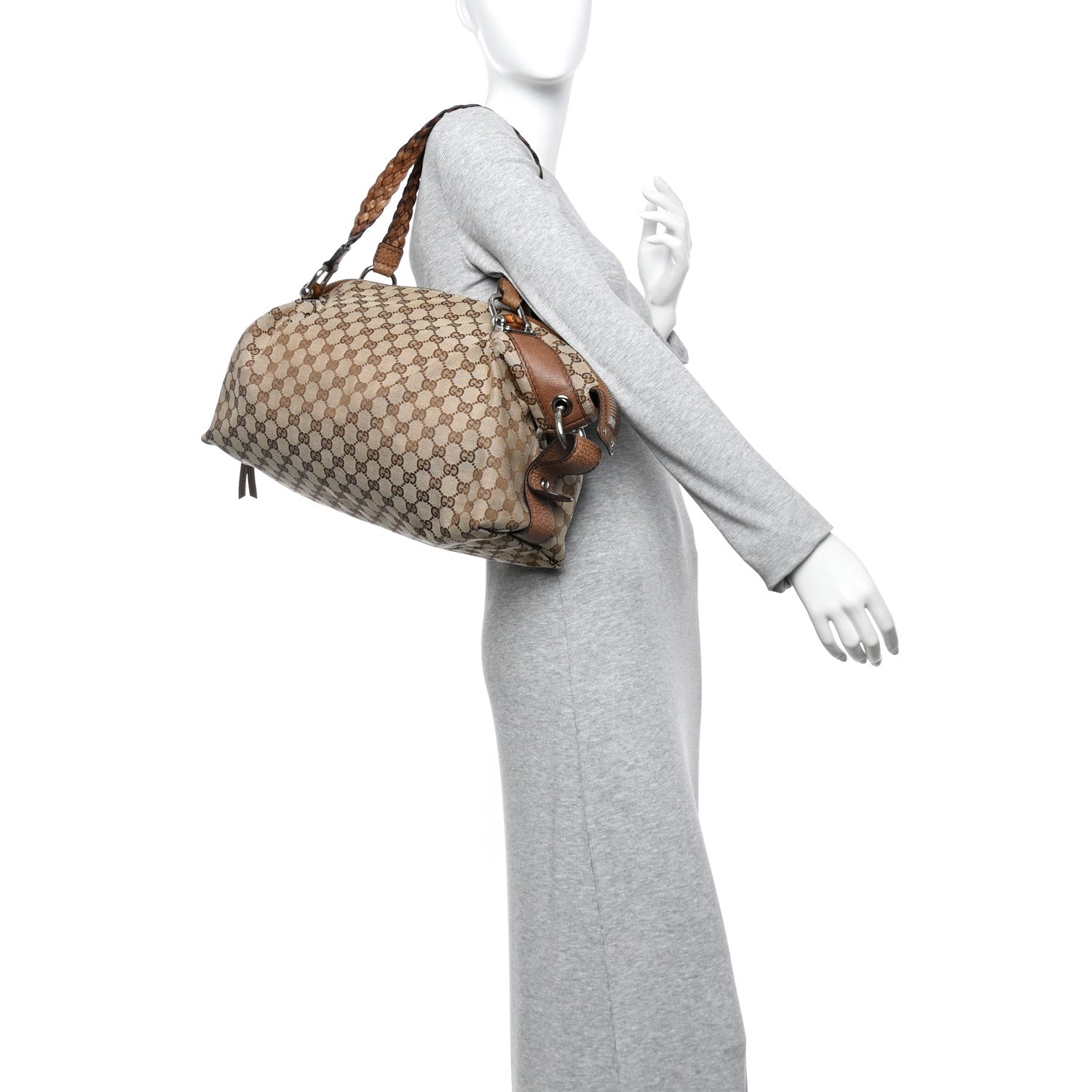 Gucci Monogram Bamboo Bar Medium Tote Brown 2 of 10