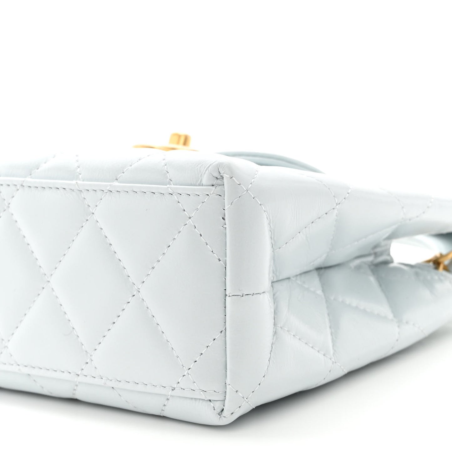 Shiny Aged Calfskin Quilted Nano Kelly Shopper Light Blue