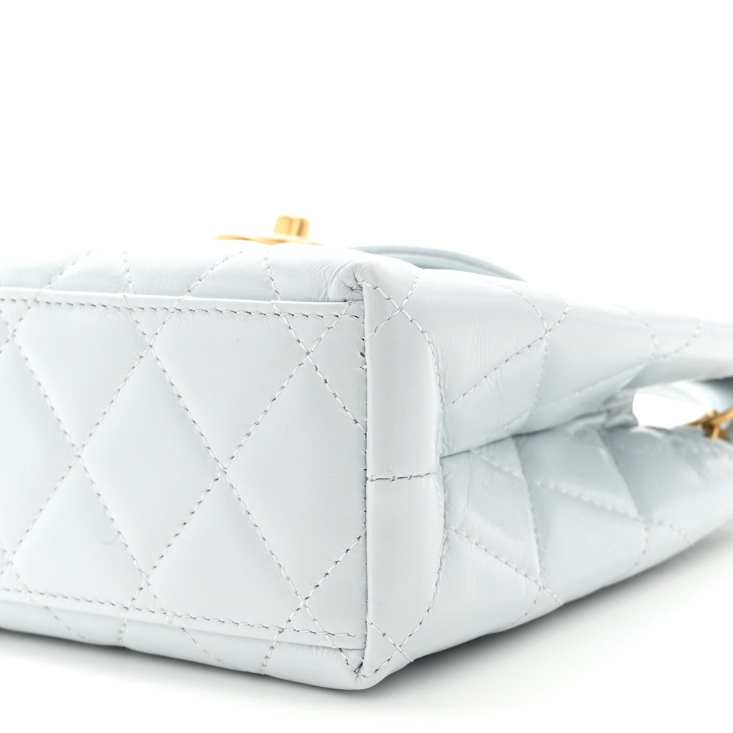 Chanel Shiny Aged Calfskin Quilted Nano Kelly Shopper Light Blue 10 of 11