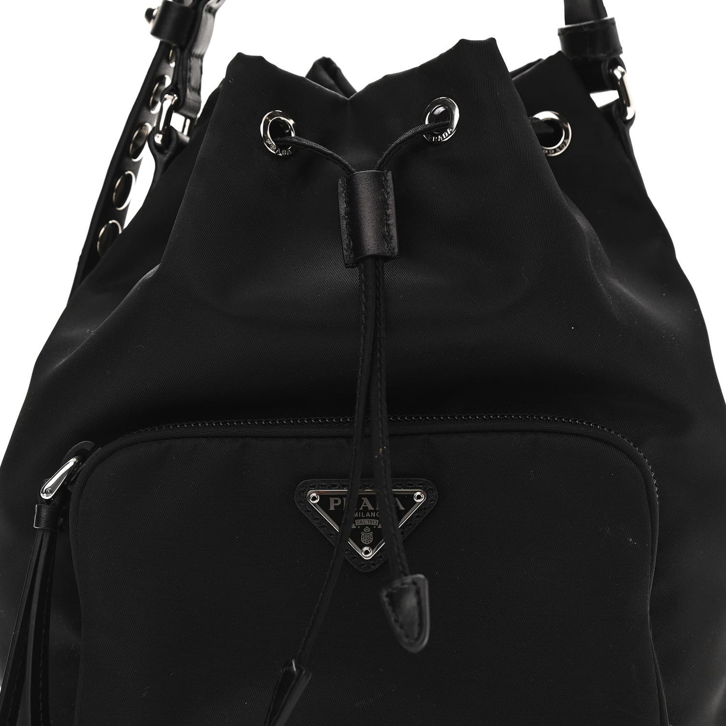 Tessuto Nylon Studded New Vela Mini Bucket Crossbody Bag Black