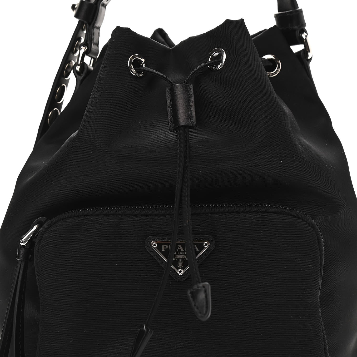 Prada Tessuto Nylon Studded New Vela Mini Bucket Crossbody Bag Black 9 of 9