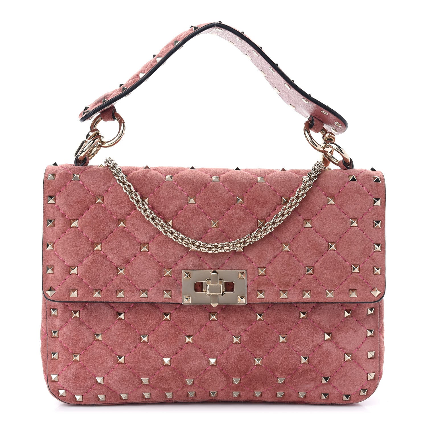 Valentino Garavani Suede Medium Rockstud Spike Shoulder Bag Antico Rosa 1 of 8