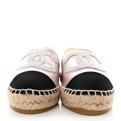 Chanel Laminated Lambskin Grosgrain Embroidered CC Espadrilles 39 Pink Silver Black 2 of 8
