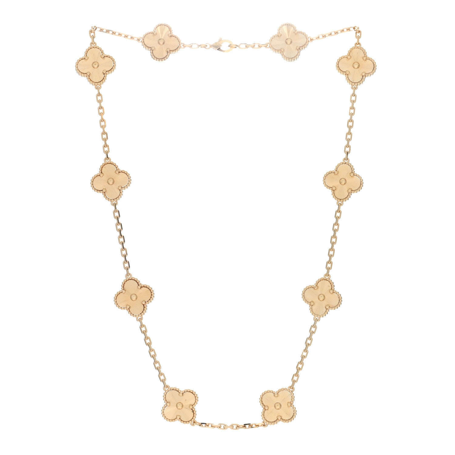 Van Cleef & Arpels 18K Yellow Gold 10 Motifs Guilloche Vintage Alhambra Necklace 2 of 5
