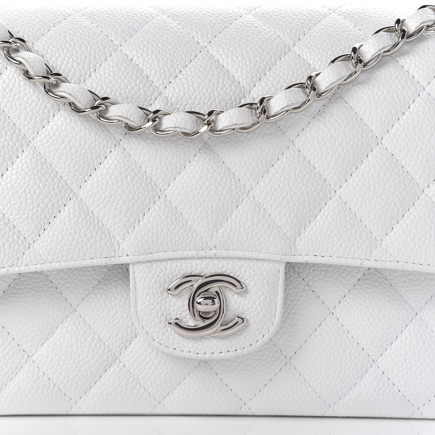 Caviar Quilted Medium Double Flap White