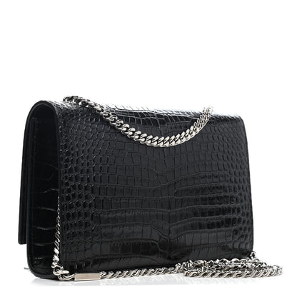 Saint Laurent Calfskin Crocodile Embossed Small Classic Monogram Kate Tassel Satchel Black 2 of 4