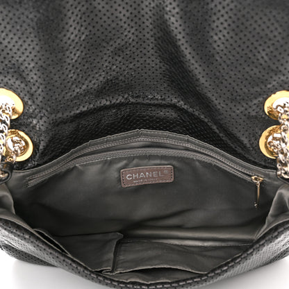 Chanel Metallic Crackled Calfskin Large Perforated Drill Flap Black 5 of 10