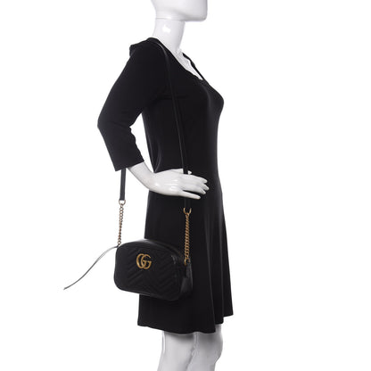 Gucci Calfskin Matelasse Small GG Marmont Chain Shoulder Bag Black 2 of 10