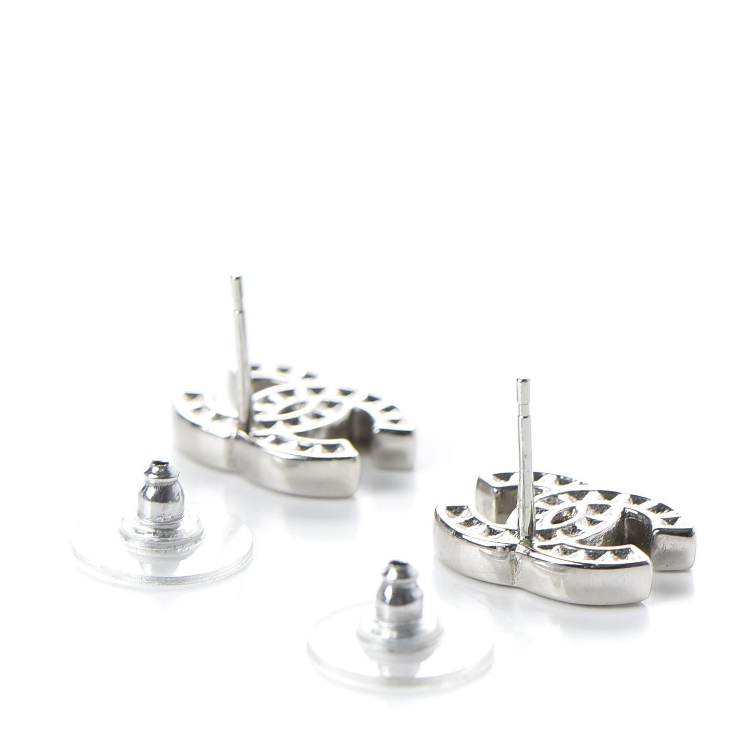 Baguette Crystal CC Earrings Silver Grey