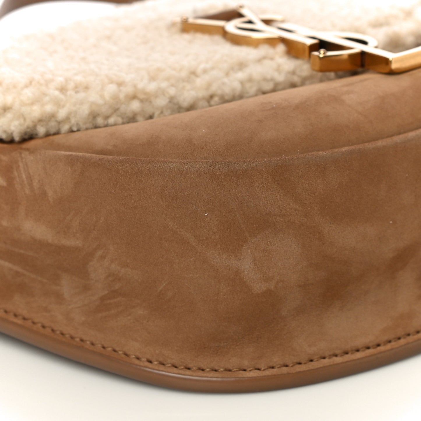 Suede Shearling Small Kaia Satchel Natural Tan