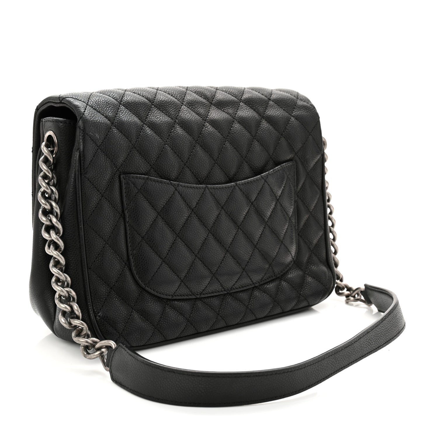Caviar Quilted Medium Rock In Rome Single Flap Black