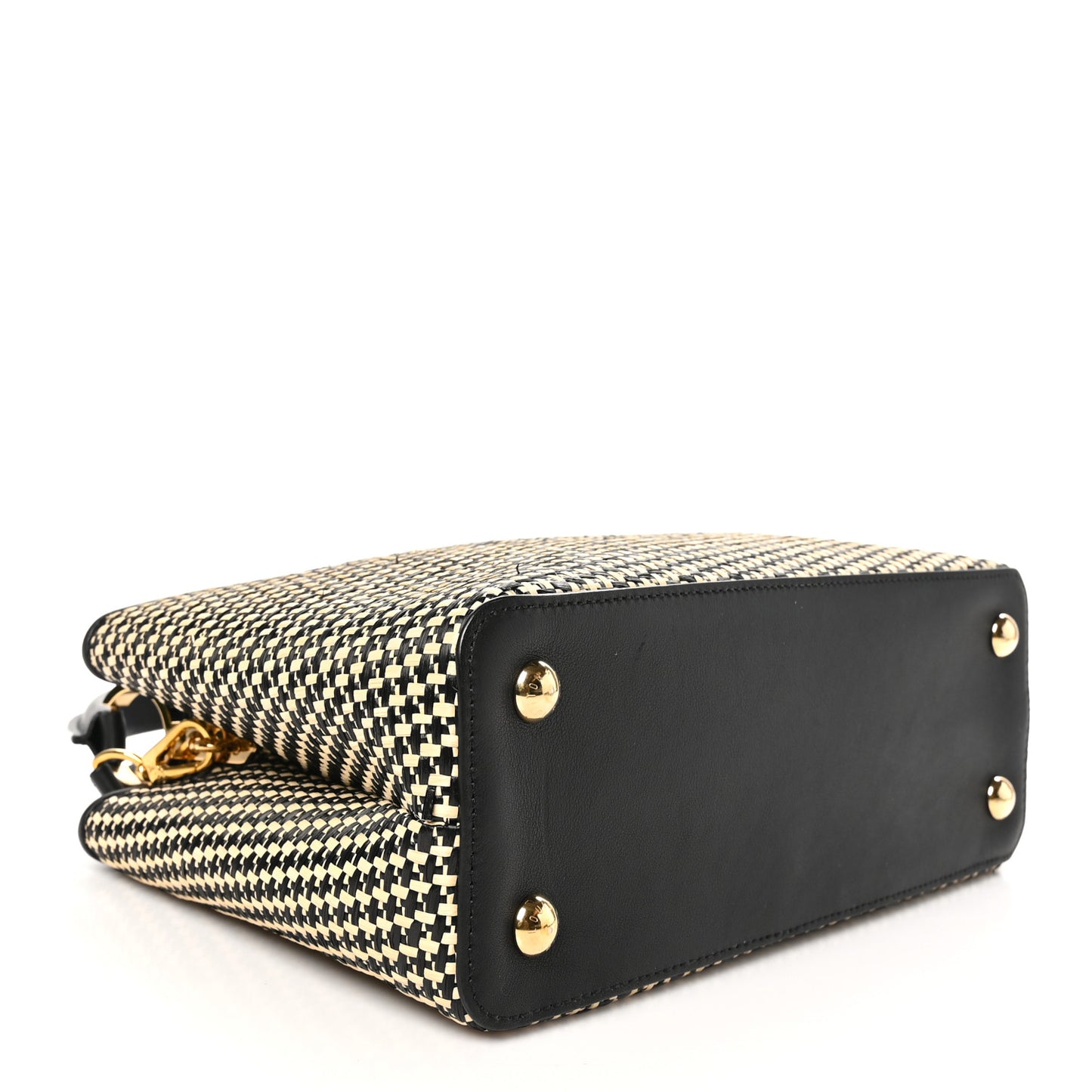 Raffia Calfskin Capucines MM Black Ecru