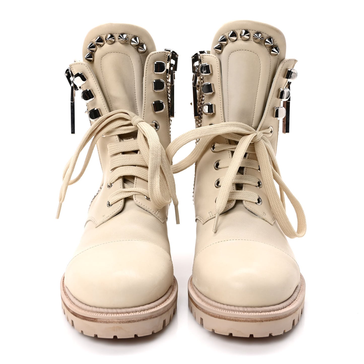 Calfskin Winter Spikes Combat Boots 38 White