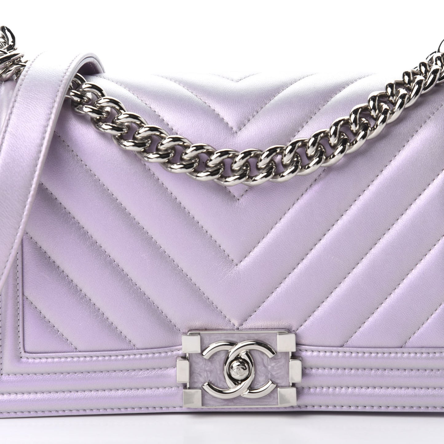 Metallic Lambskin Chevron Quilted Medium Boy Flap Pink