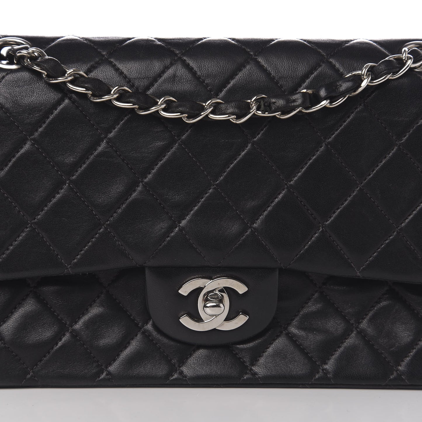 Lambskin Quilted Medium Double Flap Black