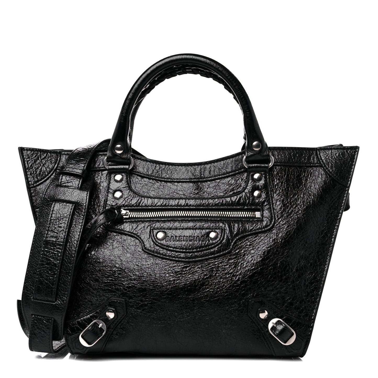 Agneau Arena Neo Classic Silver Hardware Medium Upside Down Tote Black