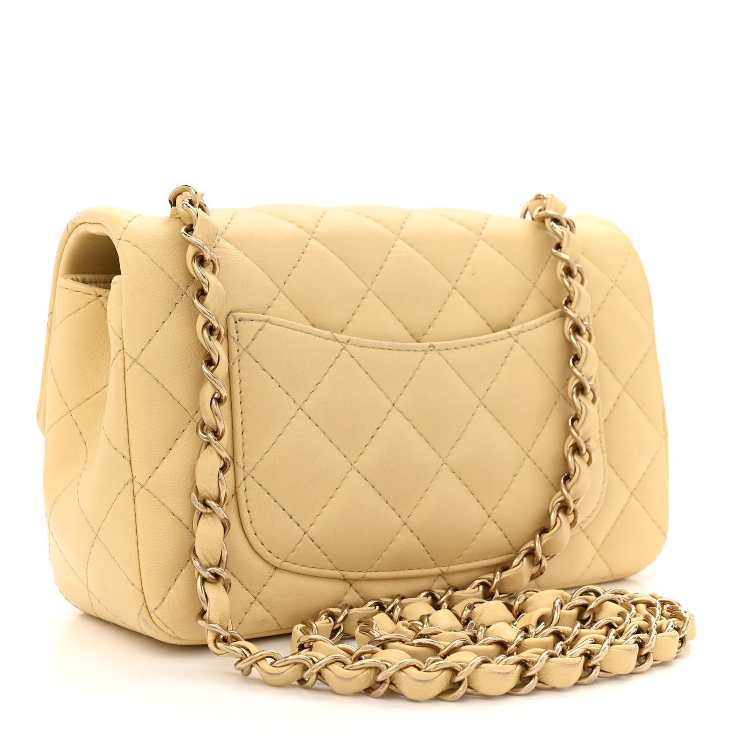 Lambskin Quilted Mini Rectangular Flap Light Yellow