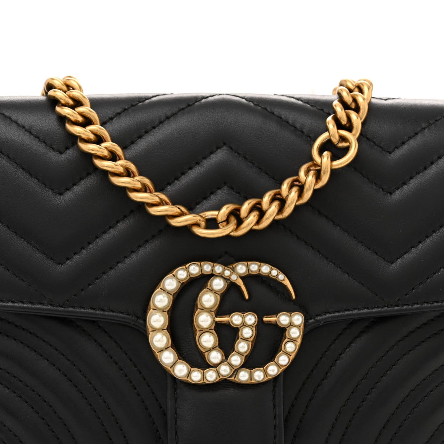 Calfskin Matelasse Pearly GG Marmont Chain Belt Bag Black