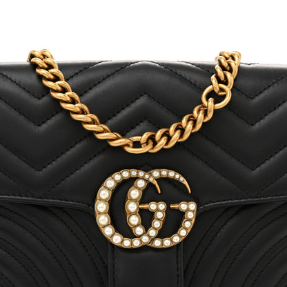 Gucci Calfskin Matelasse Pearly GG Marmont Chain Belt Bag Black 8 of 10