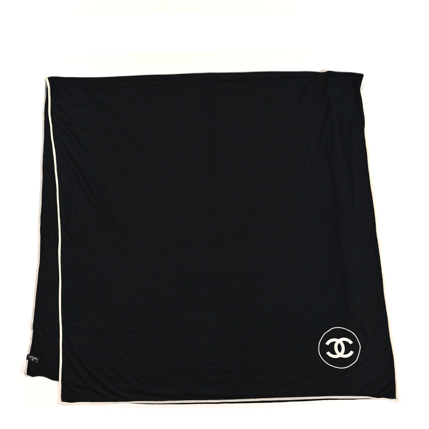 Chanel Cashmere Silk CC Scarf Black White 2 of 4