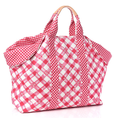 Chanel Canvas Gingham Printed CC Tote Pink White 3 of 9