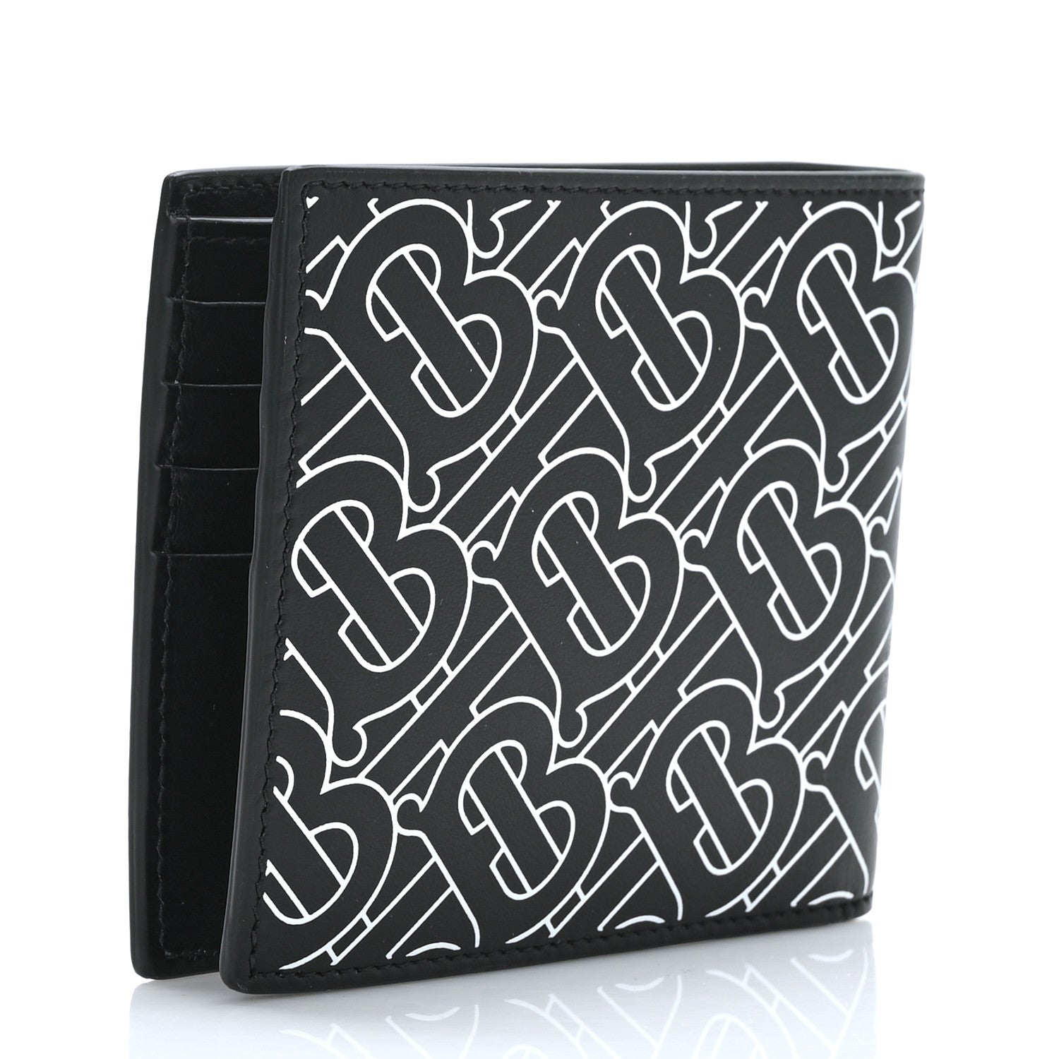 Burberry Calfskin Embossed Monogram Bi-Fold Wallet Black White 3 of 6