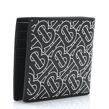 Burberry Calfskin Embossed Monogram Bi-Fold Wallet Black White 3 of 6