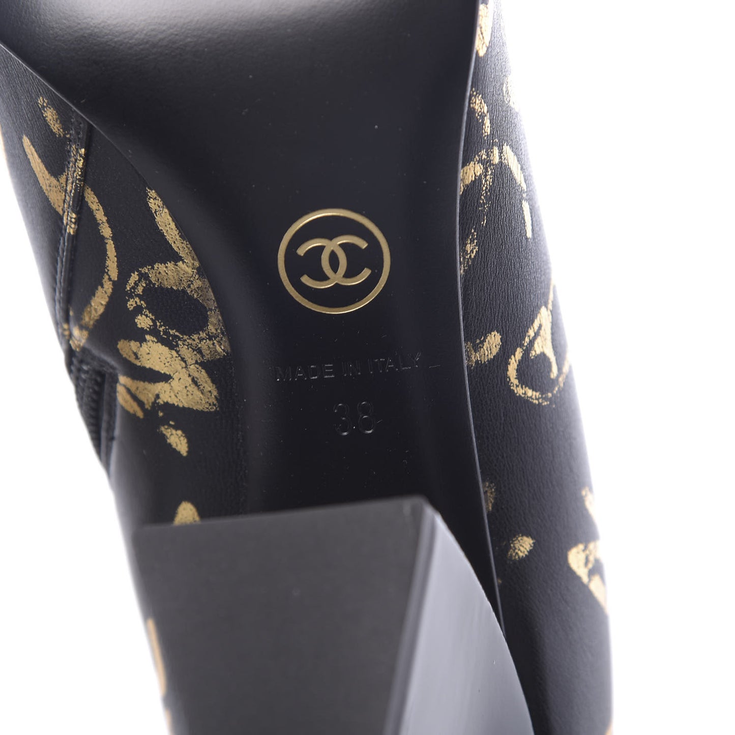 Calfskin Graffiti Short Boots 38 Black Gold