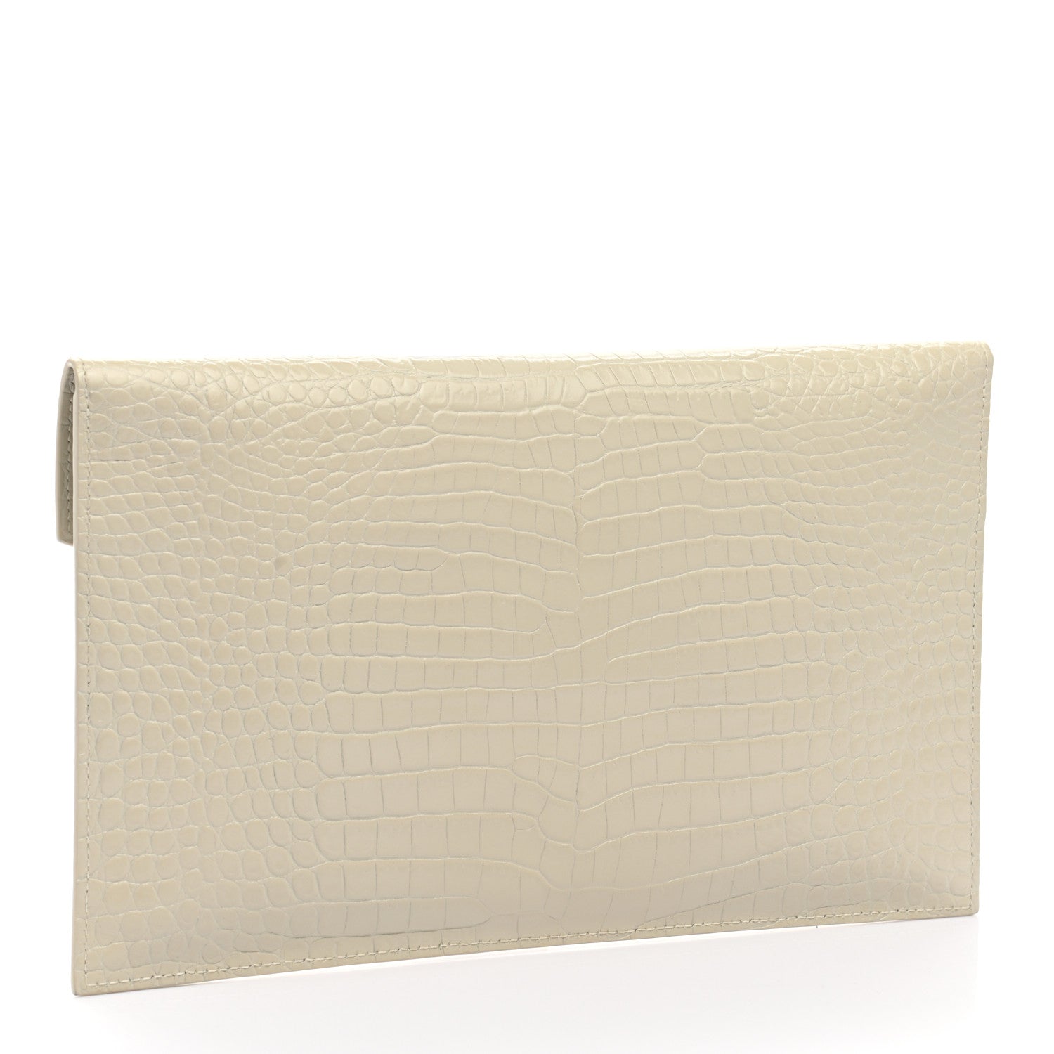 Saint Laurent Calfskin Crocodile Embossed Uptown Monogram Pouch Crema Soft 3 of 7