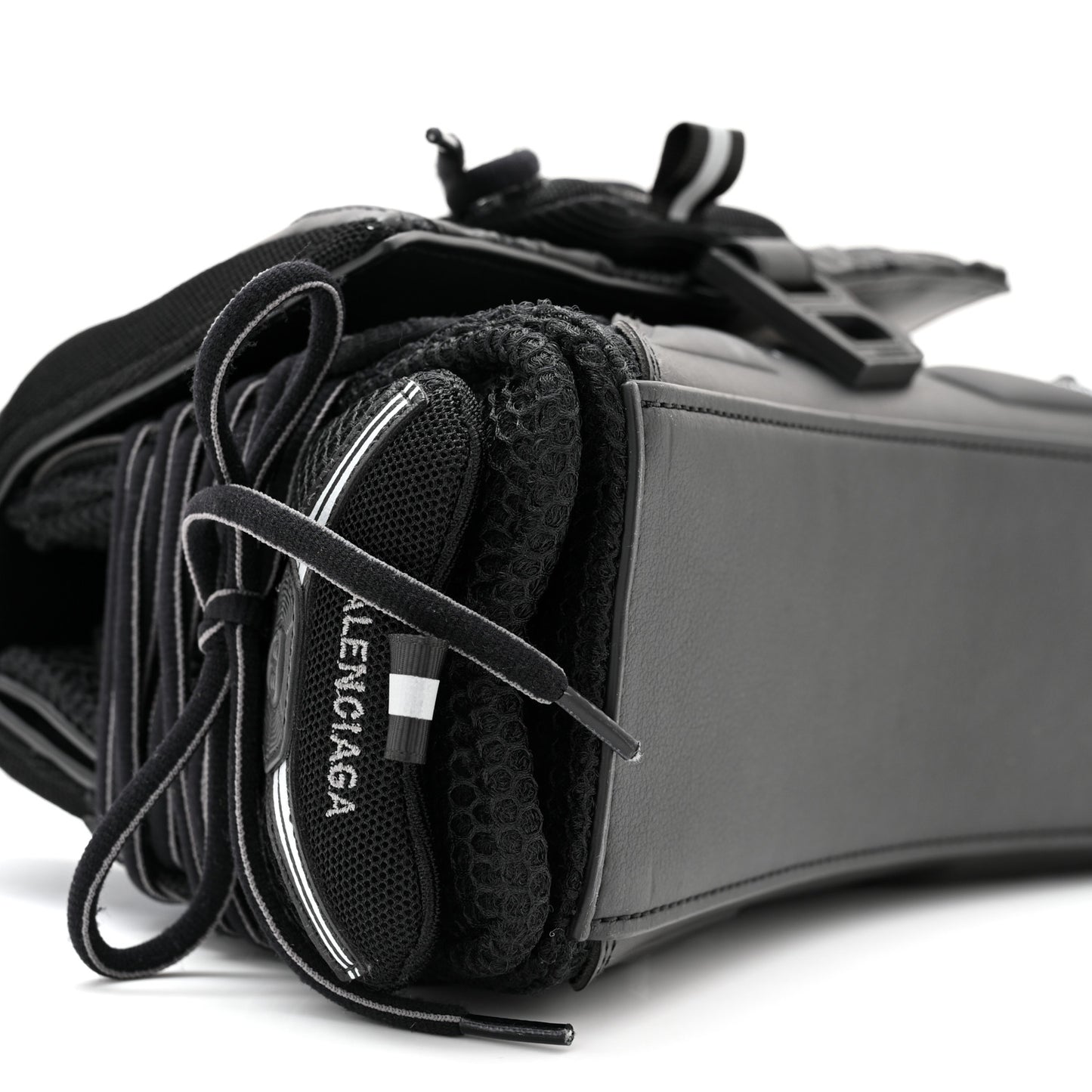 Faux Calfskin Fabric Small Sneakerhead Top Handle Bag Black