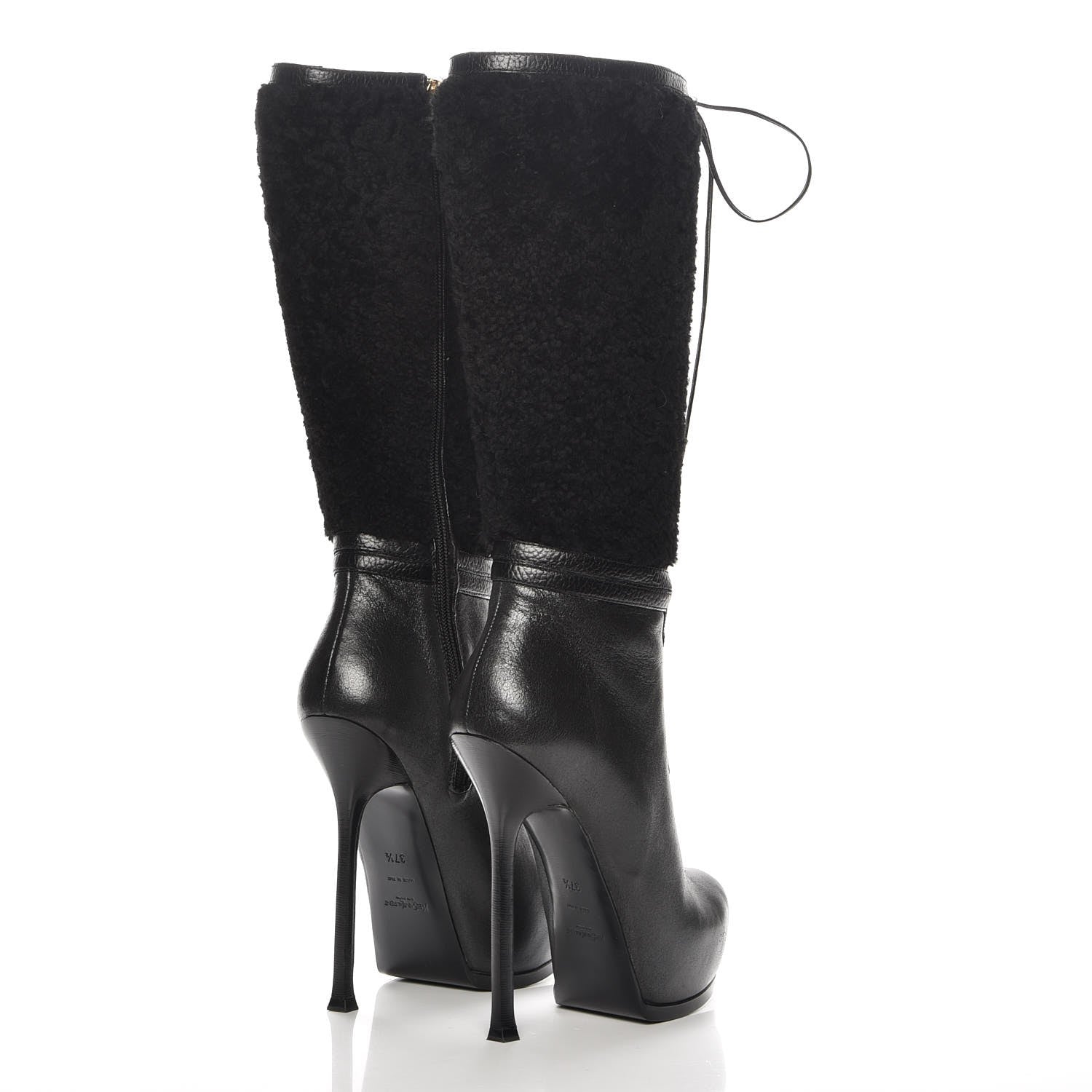 Saint Laurent Shearling Calfskin Tribtoo 105 Lace Up Knee High Boots 37.5 Black 4 of 8