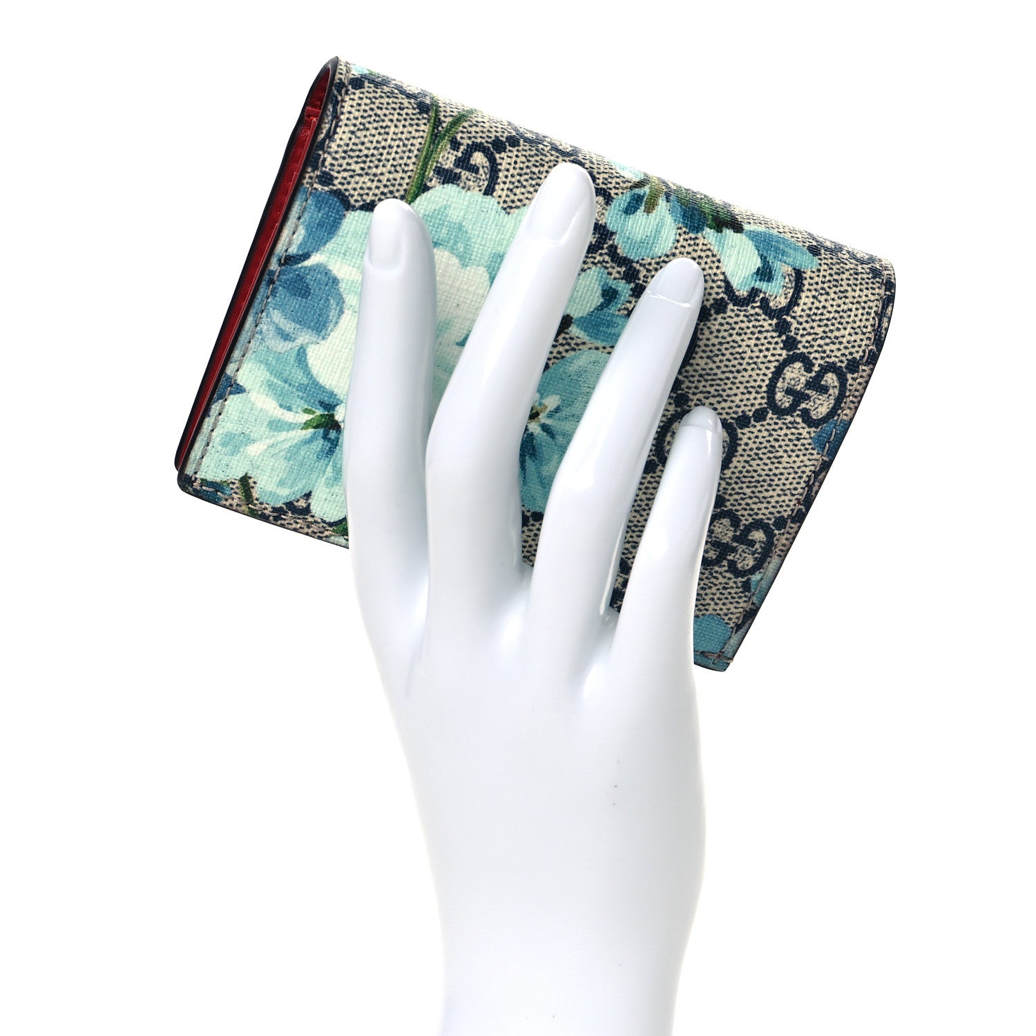 Gucci GG Supreme Monogram Blooms Card Case Beige Blue Navy Hibiscus Red 2 of 7