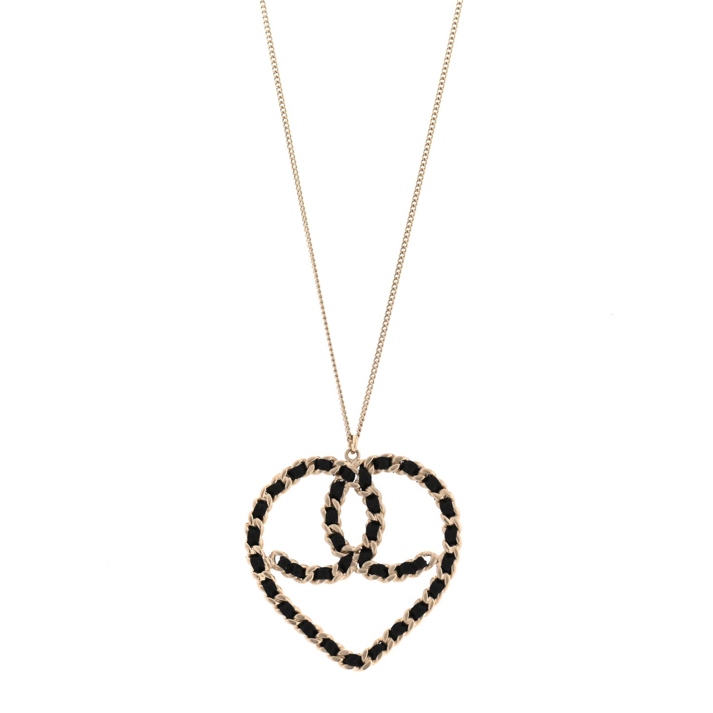 Satin CC Heart Chain Necklace Black Light Gold