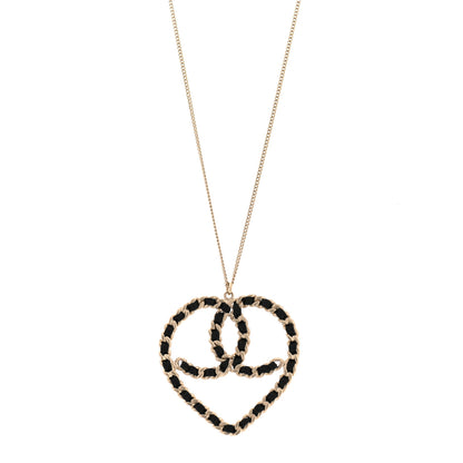 Chanel Satin CC Heart Chain Necklace Black Light Gold 1 of 5