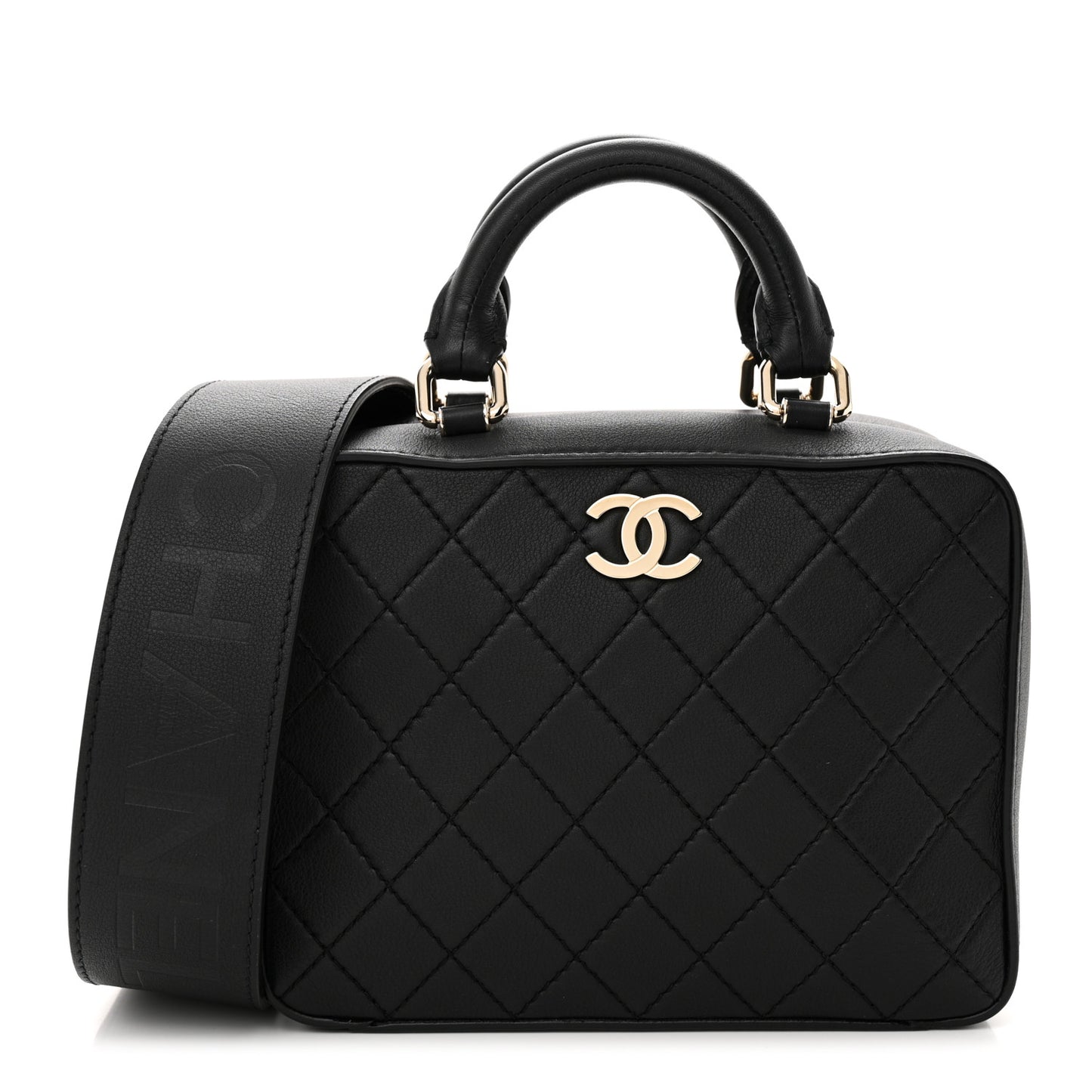 Calfskin Quilted Travel Kit Vanity Case Black
