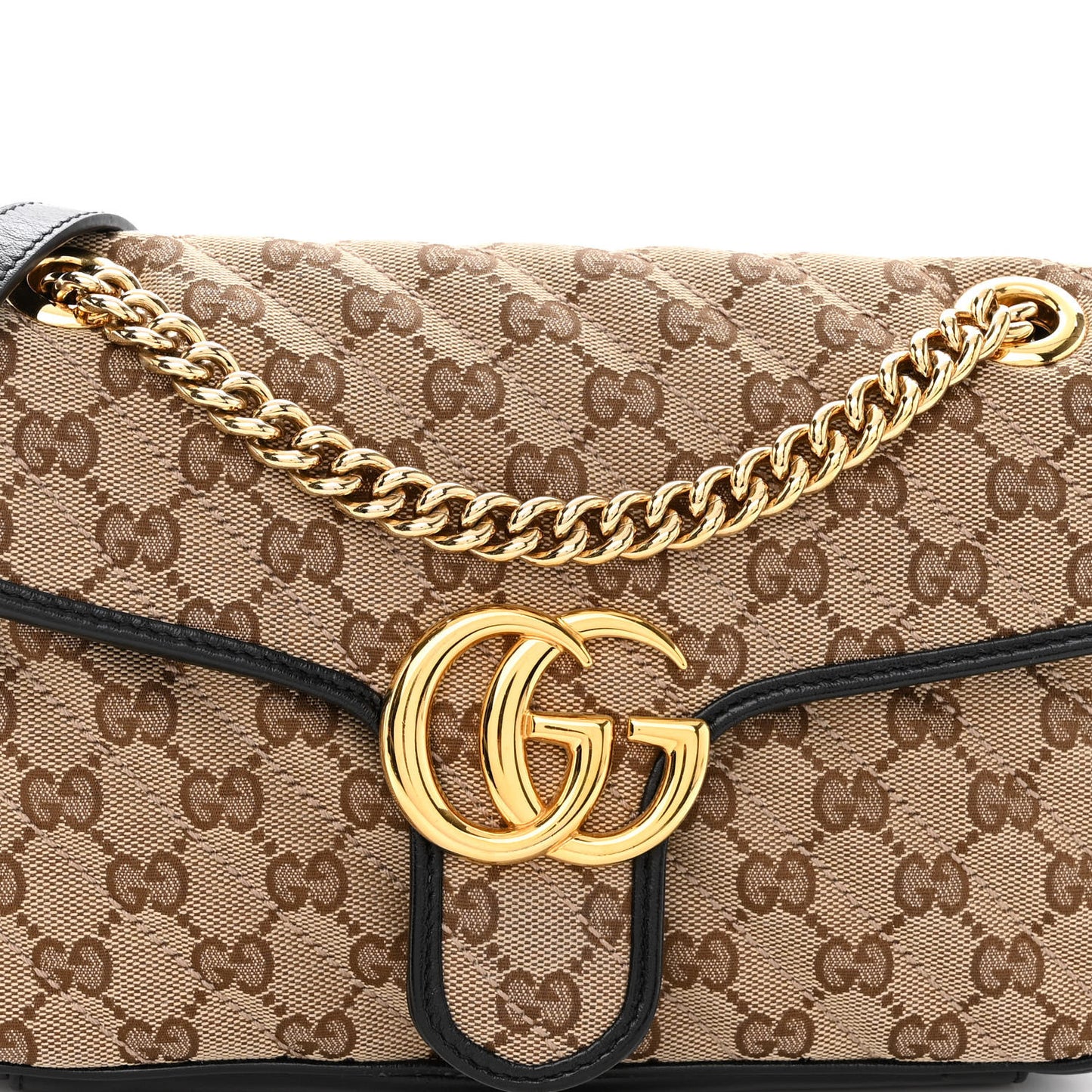 Monogram Matelasse Diagonal Small GG Marmont Shoulder Bag Beige Black