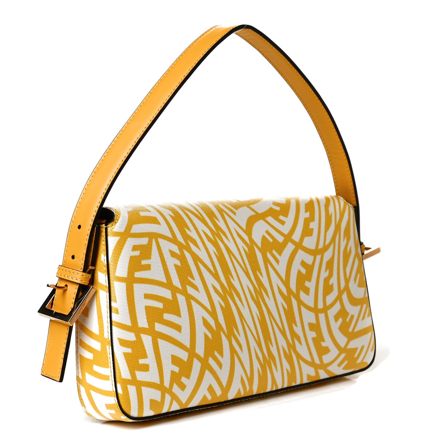 Fendi X SARAH COLEMAN Glazed Canvas Vitello King FF Vertigo Baguette 1997 Mimosa White 4 of 21