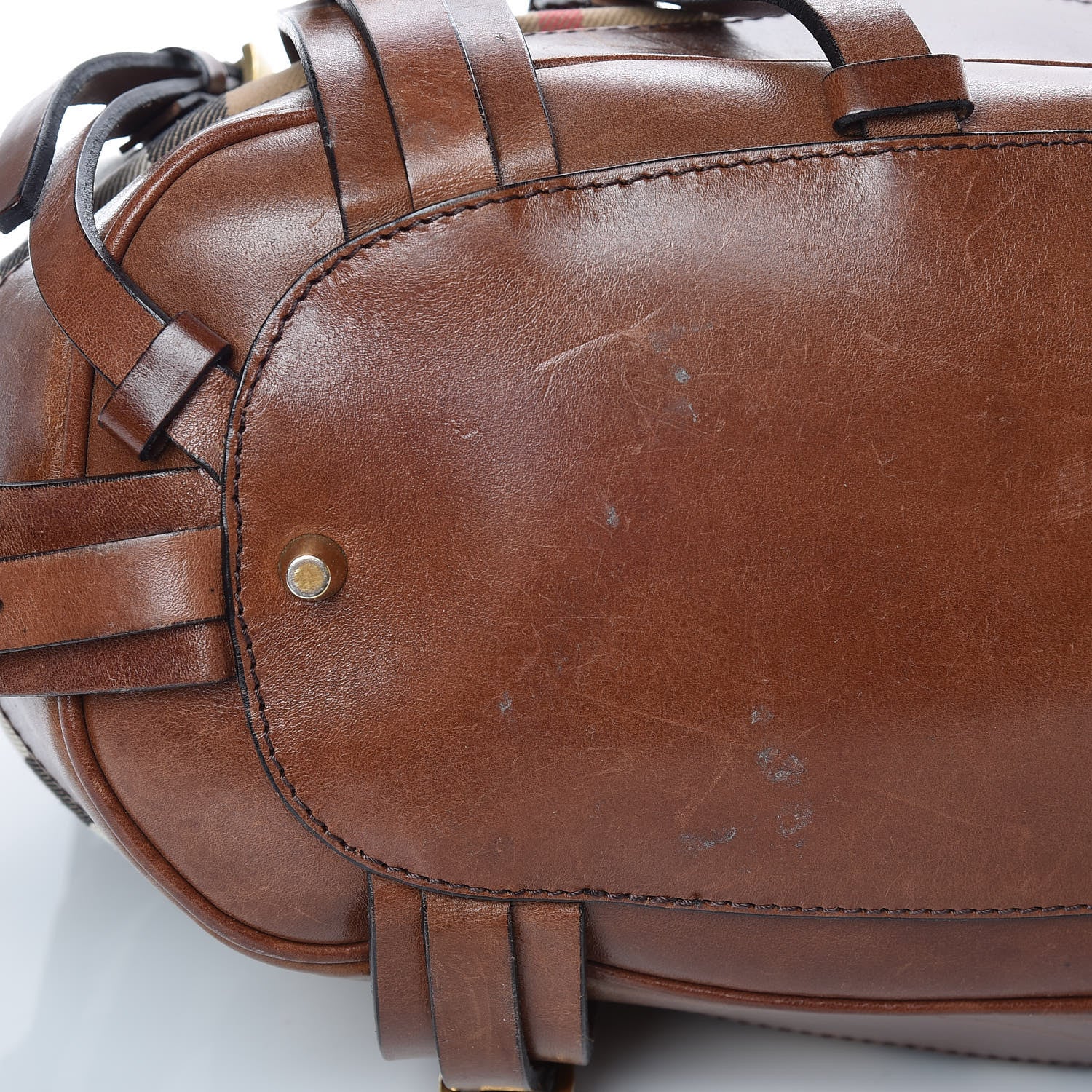 Burberry House Check Bridle Calfskin Rowan Tote Dark Tan 14 of 18