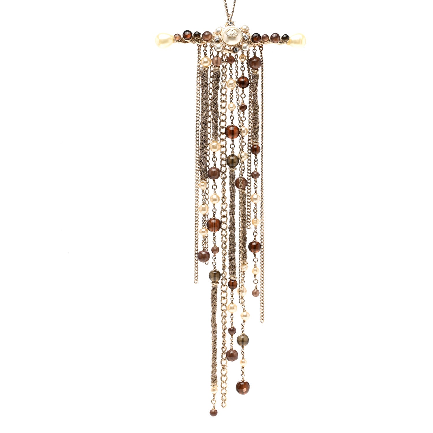 Chanel Pearl Crystal Multi Strand Necklace Gold Purple 4 of 5