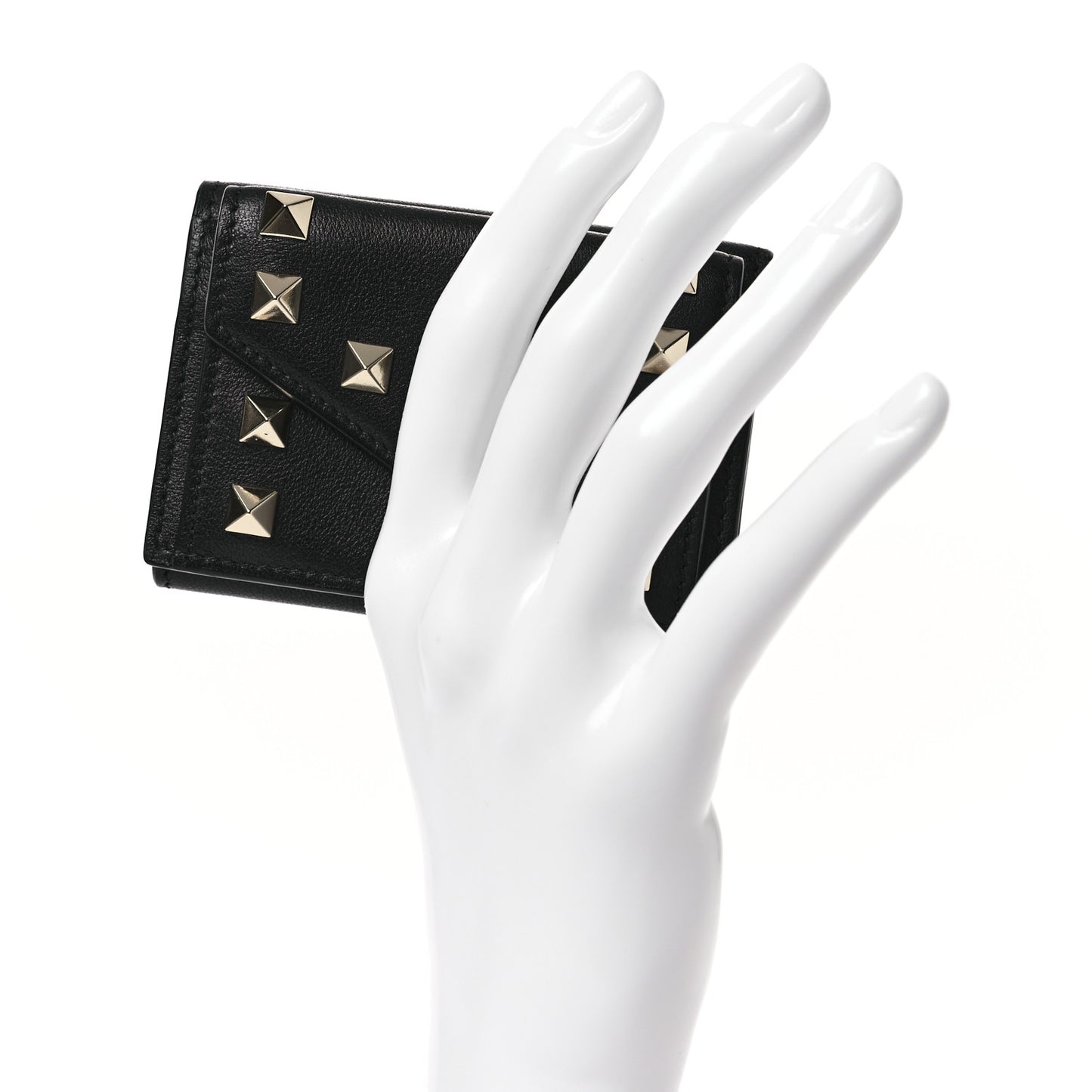 Calfskin Small Rockstud Wallet  Black