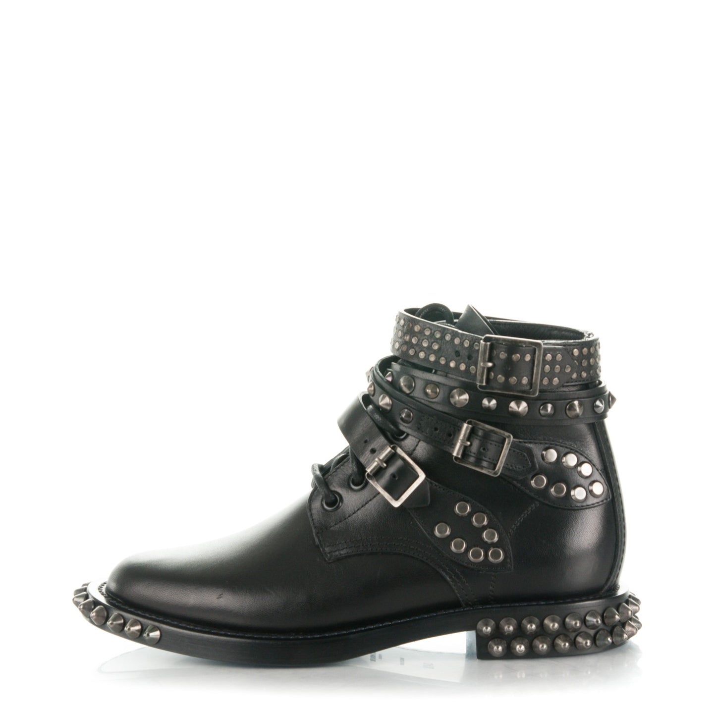 Smooth Calfskin Studded Ankle Ranger Boots 34.5 Black