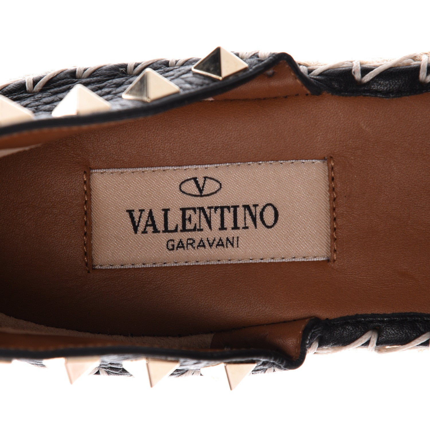 Valentino Garavani Grained Calfskin Rockstud Ankle Wrap Espadrille 20mm Flats 36 Black Light Cuir Natural 7 of 8