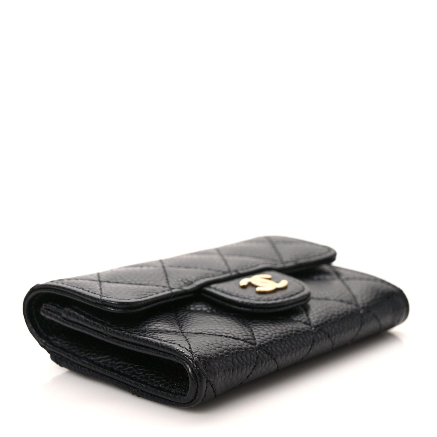 Caviar Quilted Flap Card Holder Wallet Black