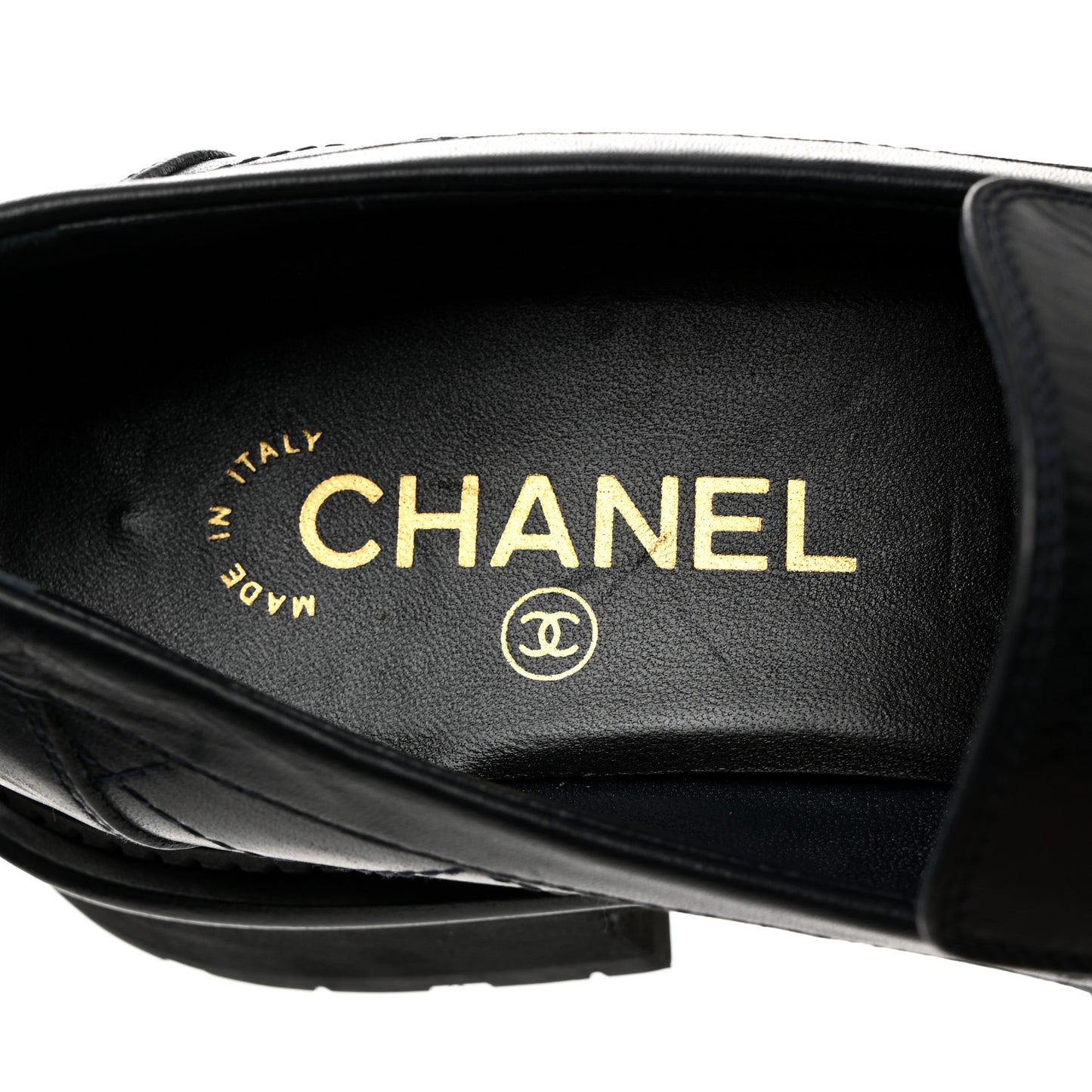 Calfskin Quilted CC Mocassin Loafers 37.5 Navy Blue