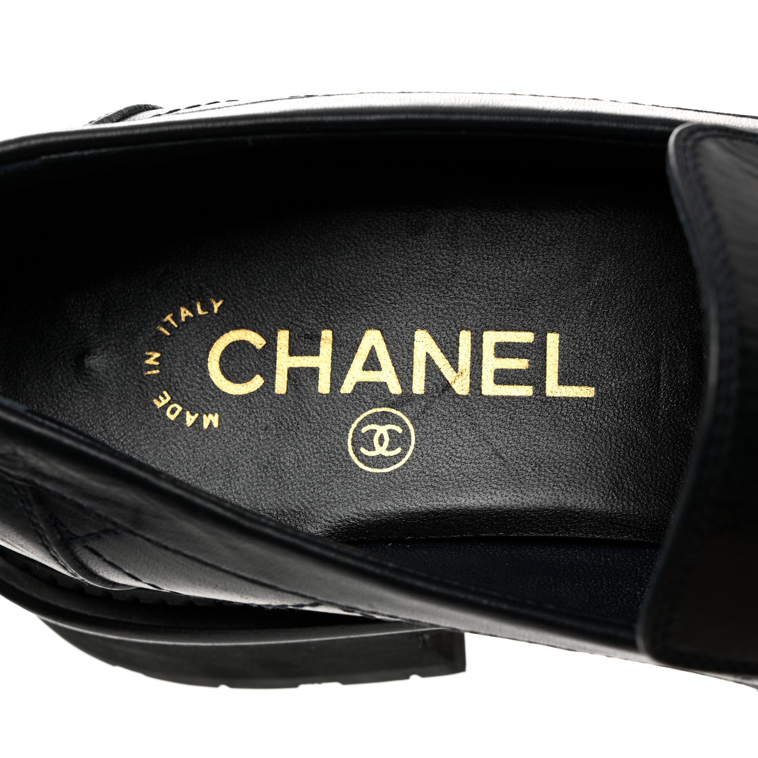 Chanel Calfskin Quilted CC Mocassin Loafers 37.5 Navy Blue 6 of 9