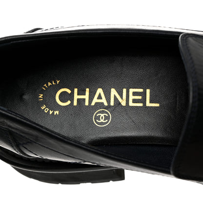 Chanel Calfskin Quilted CC Mocassin Loafers 37.5 Navy Blue 6 of 9