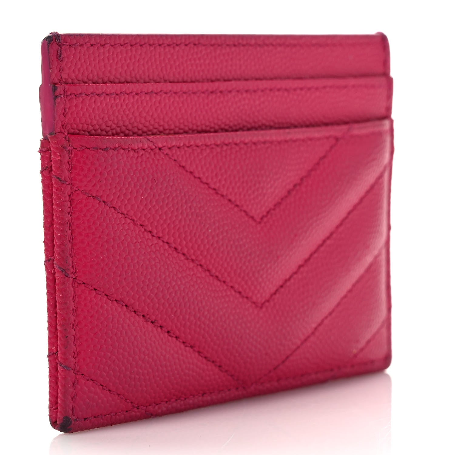 Saint Laurent Grain De Poudre Matelasse Chevron Monogram Credit Card Case Fresh Fuxia 3 of 9