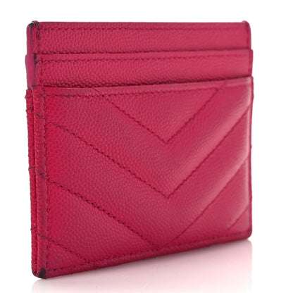 Saint Laurent Grain De Poudre Matelasse Chevron Monogram Credit Card Case Fresh Fuxia 3 of 9