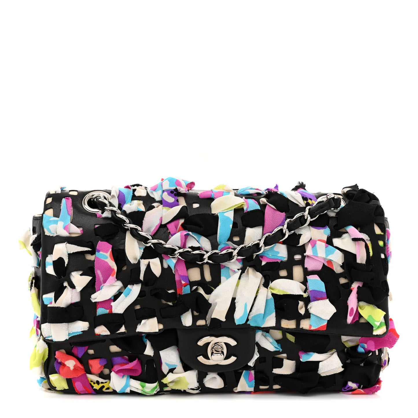 Silk Lambskin Ribbon Classic Flap Bag Turquoise Multicolor